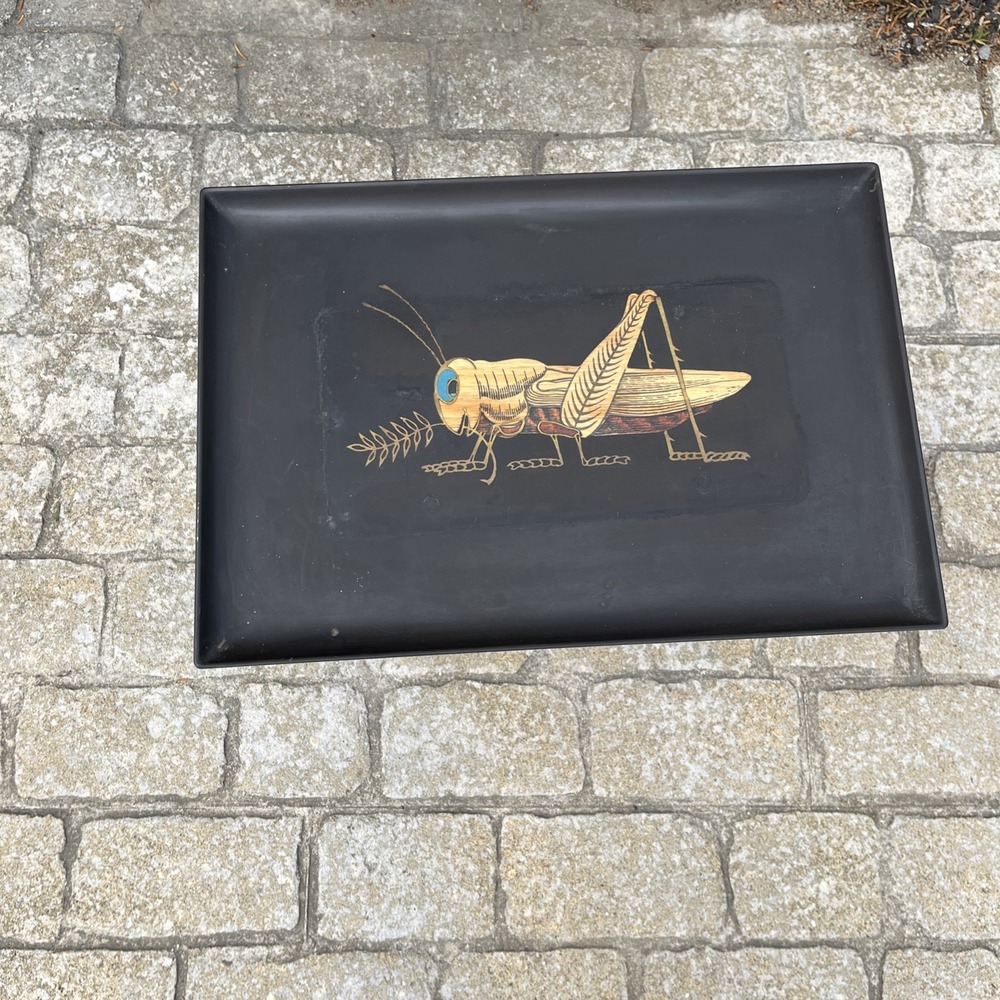 Vtg COUROC LARGE Black Resin Inlay Tray Table GRASSHOPPER 18"x12.5" RARE MCM - Picture 2 of 9